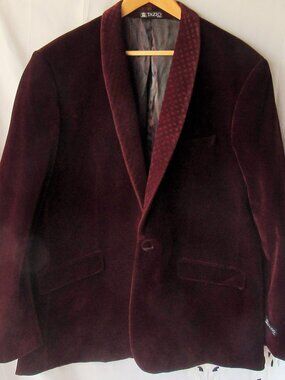 Tazio Italy Deep Wine Velvet Blazer One Button Front Double Vent, Size 46R  U114